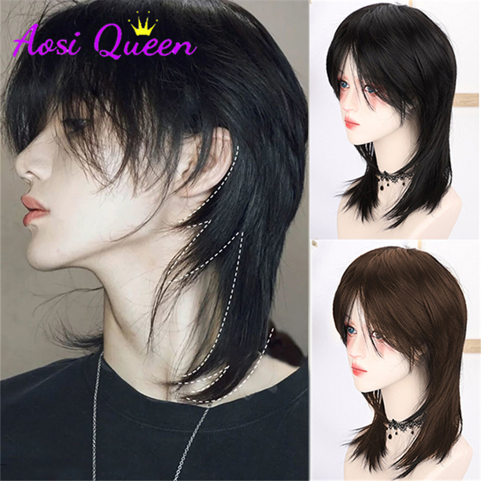 Wig Fiber Net - ASウィッグ 女性用ショートヘア ブラック ウルフテール カラーマッチング ハンサム