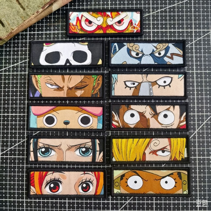 Velcro Hook Loop - アニメワンピース ベルクロパッチ アイズシリーズ 織りモラールパッチ バックパック 衣類装飾用フックループバッジ