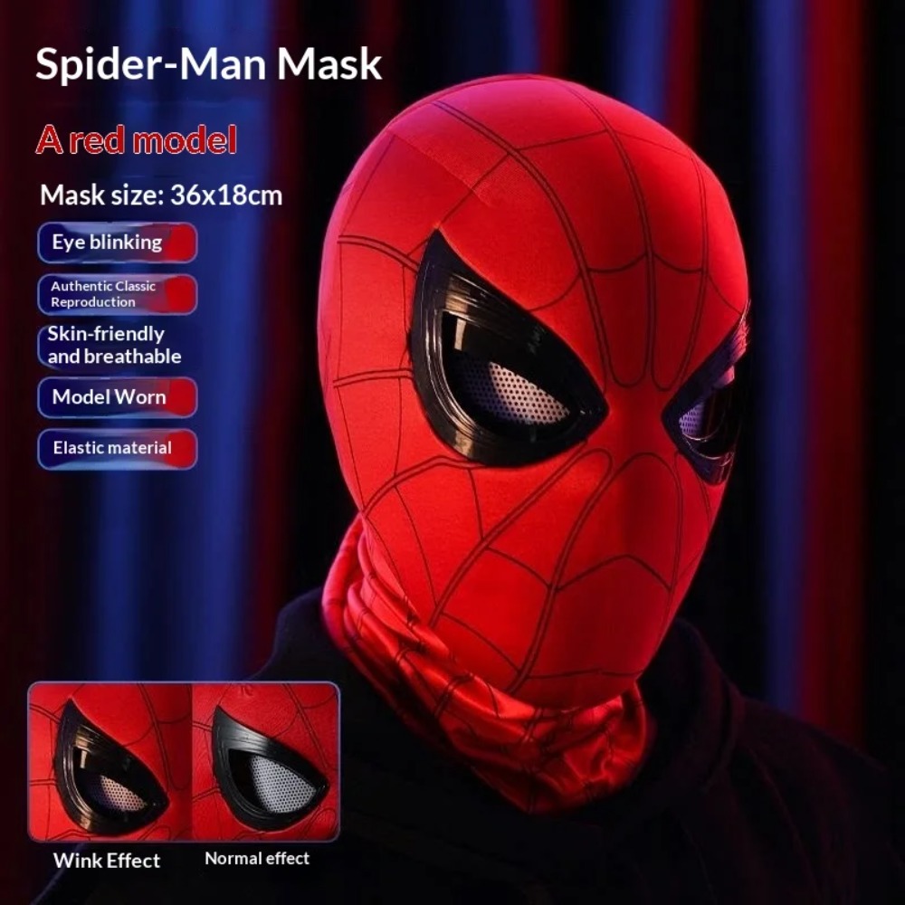 Cosplay Prop Display - スパイダーマンのヘッドギア、可動式の目付き、クールなコスプレアクセサリー、手動電動式の驚異的なマスク、フェスティバルやパーティーの展示用ギフト