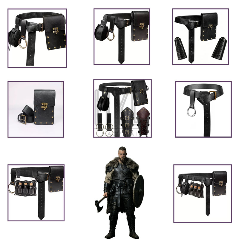 Cosplay Prop - バイキングコスチュームアクセサリーセット 中世レトロスチームパンク PUレザー小道具 ハロウィンコスプレ LARP ルネサンスパーティー