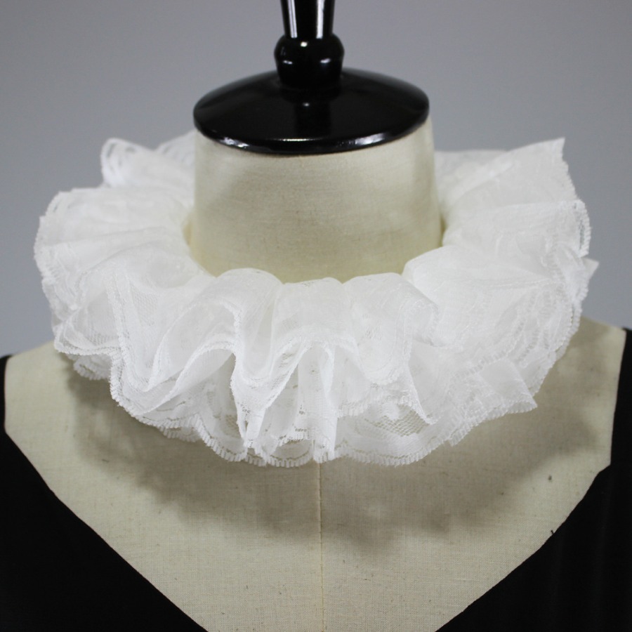 Detachable Cosplay Prop - 新作、レディース、ヴィンテージ風、レイヤー重ね、フリル付き、レースのつけ襟、コート風、フォーマルドレス、レースアップ、チュールの襟、ピエロのコスプレ衣装、小道具。