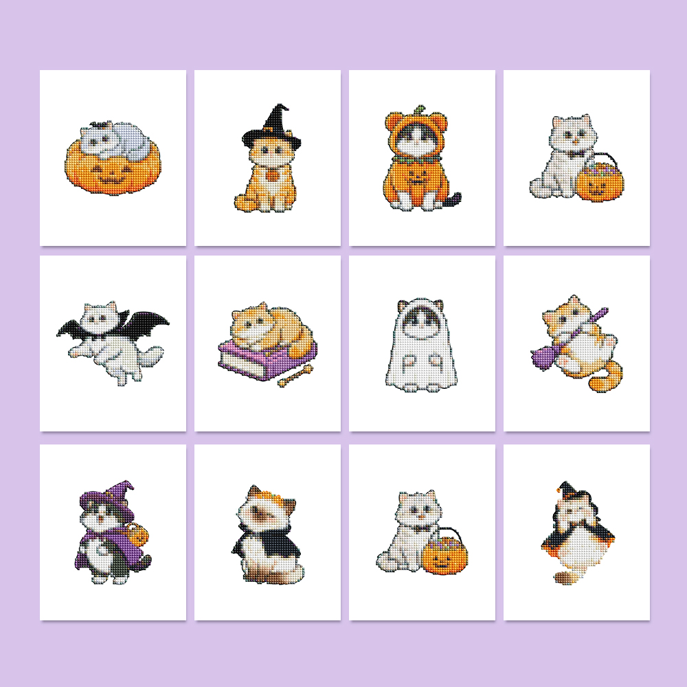 Cosplay Bat Prop - 新作12個入りキュートなハロウィン猫テーマDIYミニダイヤモンドペインティング、コウモリの羽を持つ猫、魔女の猫のパターン、シンプルな手作りホームデコレーション