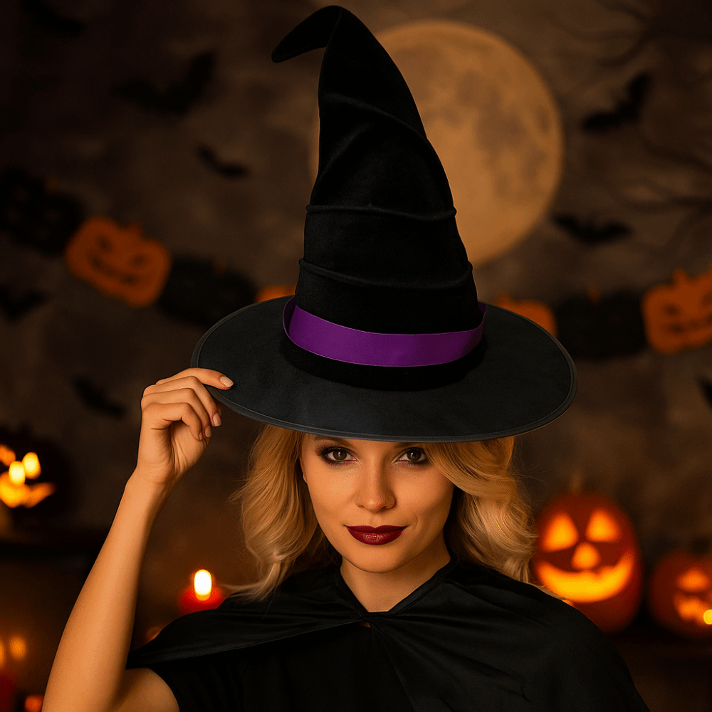 簡単に収納できるベルベットハロウィン魔女帽子折りたたみ式パー - Easy Cosplay Prop のレビューと価格
