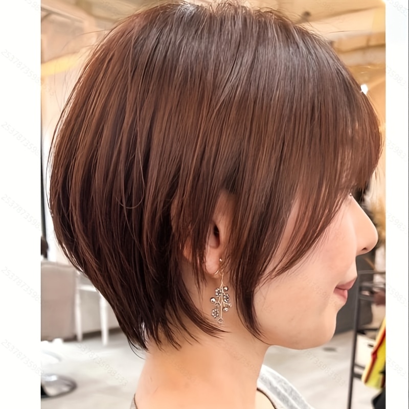 女性用合成レイヤードショートボブウィッグ、自然なふんわりとし - Wig Fiber Net のレビューと価格